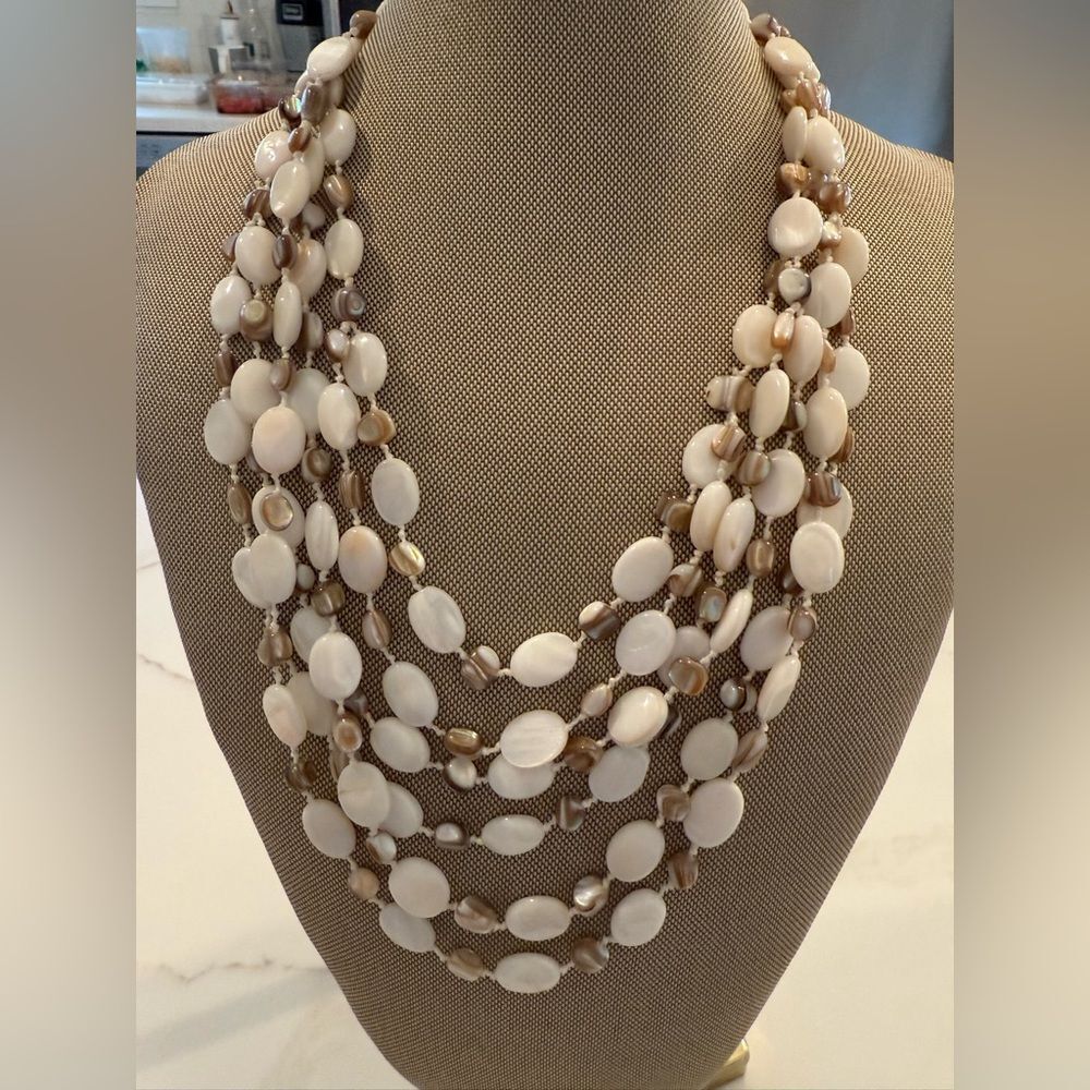 Elegant Cream Multi-Strand mother of pearl Necklace